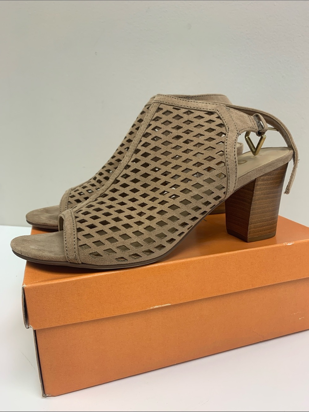 Unisa Taupe Perforated Open-Toe Block Heel Sandals